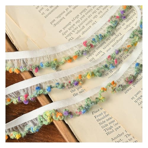 Wisafory 5M Elastische Rüschenband Chiffon Spitzenband Gerafftes Spitzenbordüre Stretch-Stoffband Handgefertigt Spitzenbesatz für DIY Nähen Basteln Hochzeitskleid Partyzubehör 1.5cm 8# von Wisafory