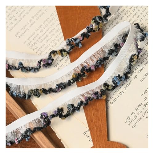 Wisafory 5M Elastische Rüschenband Chiffon Spitzenband Gerafftes Spitzenbordüre Stretch-Stoffband Handgefertigt Spitzenbesatz für DIY Nähen Basteln Hochzeitskleid Partyzubehör 1.5cm 9# von Wisafory