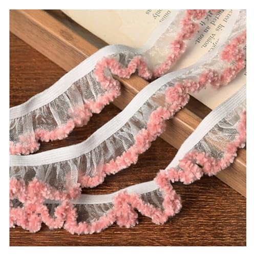 Wisafory 5M Elastische Rüschenband Chiffon Spitzenband Gerafftes Spitzenbordüre Stretch-Stoffband Handgefertigt Spitzenbesatz für DIY Nähen Basteln Hochzeitskleid Partyzubehör Dunkelrosa 2cm von Wisafory