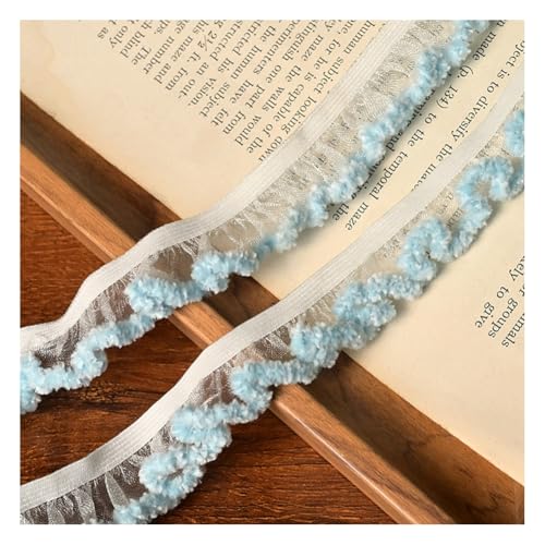 Wisafory 5M Elastische Rüschenband Chiffon Spitzenband Gerafftes Spitzenbordüre Stretch-Stoffband Handgefertigt Spitzenbesatz für DIY Nähen Basteln Hochzeitskleid Partyzubehör Hellblau 2cm von Wisafory