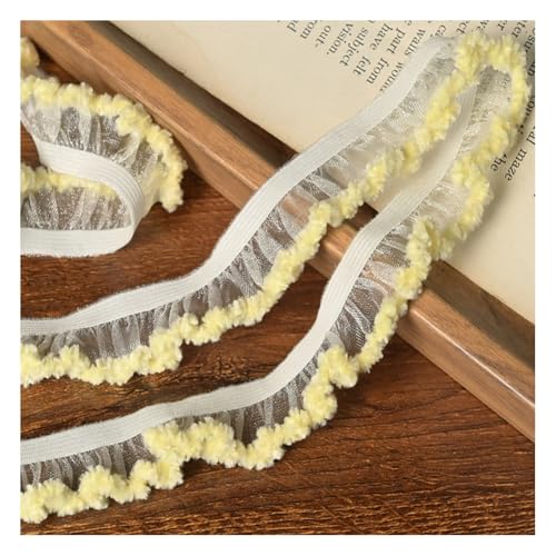 Wisafory 5M Elastische Rüschenband Chiffon Spitzenband Gerafftes Spitzenbordüre Stretch-Stoffband Handgefertigt Spitzenbesatz für DIY Nähen Basteln Hochzeitskleid Partyzubehör Hellgelb 2cm von Wisafory