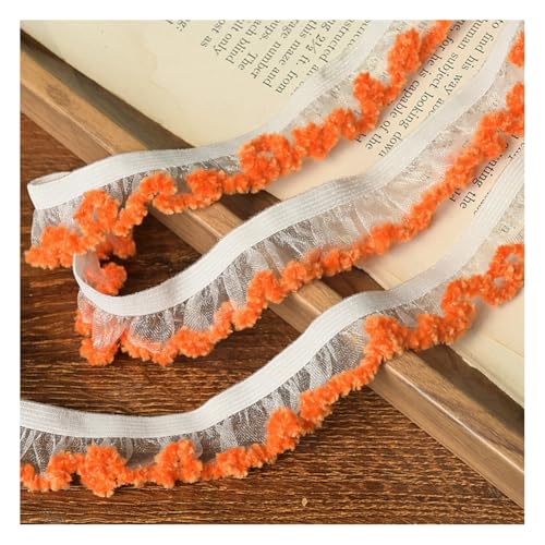 Wisafory 5M Elastische Rüschenband Chiffon Spitzenband Gerafftes Spitzenbordüre Stretch-Stoffband Handgefertigt Spitzenbesatz für DIY Nähen Basteln Hochzeitskleid Partyzubehör Orange 2cm von Wisafory