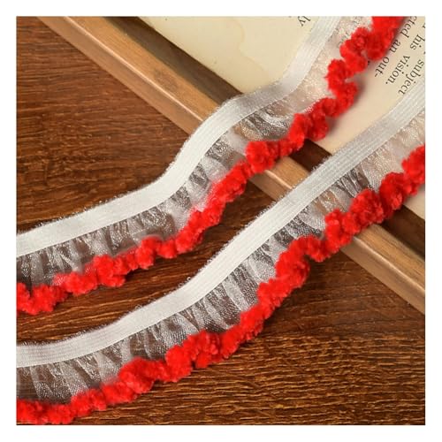 Wisafory 5M Elastische Rüschenband Chiffon Spitzenband Gerafftes Spitzenbordüre Stretch-Stoffband Handgefertigt Spitzenbesatz für DIY Nähen Basteln Hochzeitskleid Partyzubehör Rot 2cm von Wisafory