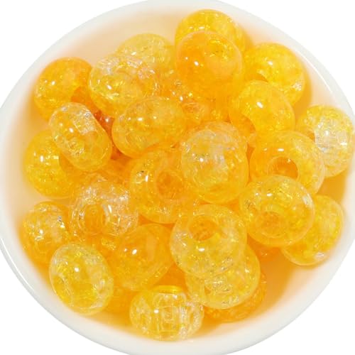 Wisafory Acrylperlen Kristallperlen Crackle-Glasperlen Abstandshalter runde Charms Spacer Perlen mit Großem Loch für Armbänder, Halsketten, Schlüsselanhänger, Schmuckherstellung Gelb 50 Stück von Wisafory