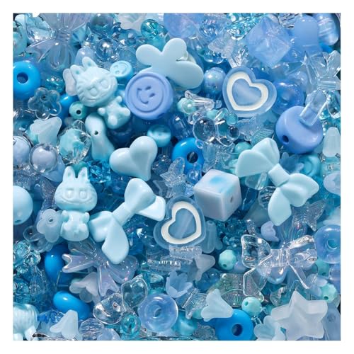 Wisafory Acrylperlen Verschiedene Süßigkeitsperlen Pastellperlen für Armbandherstellung Blumenschleife Bunte Beads Charms Niedlich für Halsketten, Armbänder, Handyketten, 6~38mm Blau 100g von Wisafory
