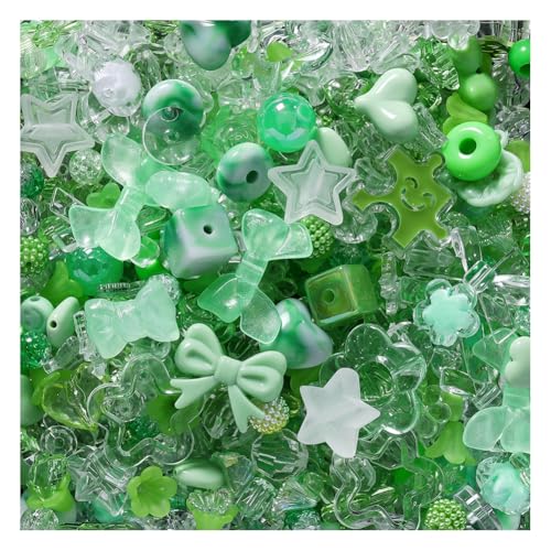 Wisafory Acrylperlen Verschiedene Süßigkeitsperlen Pastellperlen für Armbandherstellung Blumenschleife Bunte Beads Charms Niedlich für Halsketten, Armbänder, Handyketten, 6~38mm Grün 50g von Wisafory