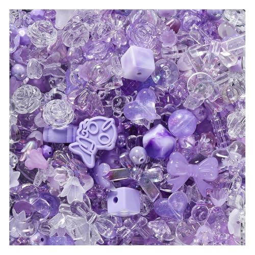 Wisafory Acrylperlen Verschiedene Süßigkeitsperlen Pastellperlen für Armbandherstellung Blumenschleife Bunte Beads Charms Niedlich für Halsketten, Armbänder, Handyketten, 6~38mm Lila 100g von Wisafory