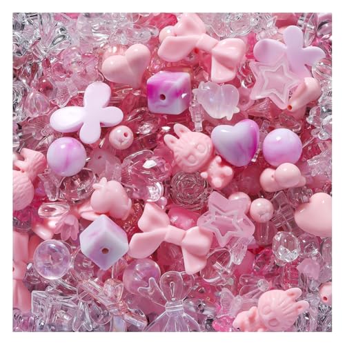 Wisafory Acrylperlen Verschiedene Süßigkeitsperlen Pastellperlen für Armbandherstellung Blumenschleife Bunte Beads Charms Niedlich für Halsketten, Armbänder, Handyketten, 6~38mm Rosa 20g von Wisafory