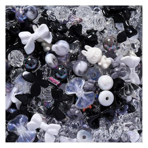 Wisafory Acrylperlen Verschiedene Süßigkeitsperlen Pastellperlen für Armbandherstellung Blumenschleife Bunte Beads Charms Niedlich für Halsketten, Armbänder, Handyketten, 6~38mm Schwarz 20g von Wisafory