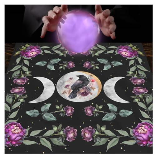 Wisafory Altartuch Tarotkarten Tischdecke Mond Phases Blumen Altardecke Spirituell Altar Tarot Tuch Hexerei Astrologie Tischtuch Quadratisch Wandteppich Himmlisches Decktuch Stil 7 75x75cm von Wisafory