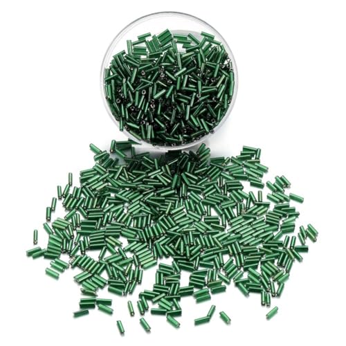 Wisafory Glas Rocailles Perlen 7mm Glashornperlen Lose Abstandsperle Lange Rohrperlen Bastelperlen für Ohrring Armband Neckalce Schmuck DIY Basteln Craft Schmuckherstellung Grün von Wisafory