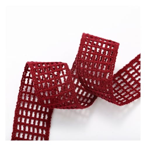 Wisafory Häkel Spitzenband Netzband Hohles Design Band Ribbon Gehäkeltes Fleckenband Handgemachte Stoffband für Party Home Kleidung Haarschmuck Blumenstrauß Geschenkverpackungen Weinrot 2.5cm x 9M von Wisafory