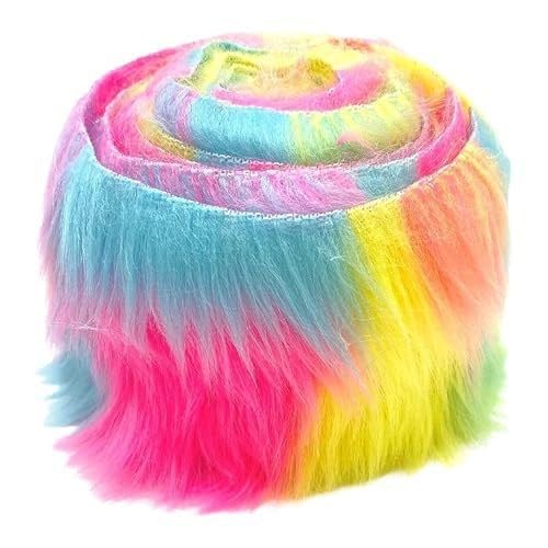 Wisafory Kunstfellstoff Stoff Plüschstoff Kunstpelz zotteligen Pelz Stoff Kunstfell Pelzstoff Stoffaufnäher Dekoband Plüsch Trim Stoffrolle für Basteln Weihnachts DIY Dekoration Bunte Blöcke von Wisafory