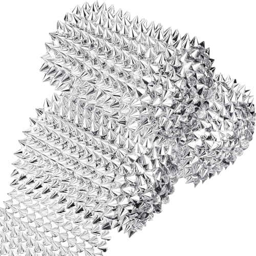 Wisafory Nieten zum Aufnähen Punkrock Perlenborte Kunststoff Flache Rückseite Spike Trim Kegelnieten Besatzband Mesh Perlenhandwerk für Kleidung, Aufführung, Kunst und Handwerk Silber 1 Yard von Wisafory