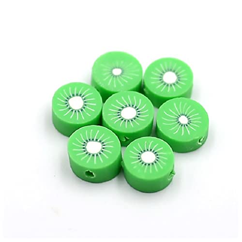Wisafory Obst Perlen zum Auffädeln 100pcs Weiche Keramik Beads DIY Armband Perlen Bastelperlen Obst Polymer Clay Beads Schmuck Zubehör für Armbänder Halsketten Ohrringe Kiwi von Wisafory