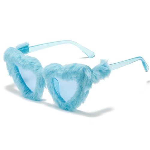 Wisafory Party sonnenbrillen Plüsch Katzenaugen Hippie Partybrille Modische Herzförmige Brille für Herren Damen Kleid Accessoires Foto Requisiten Geburtstagsfeier Karneval Blau von Wisafory