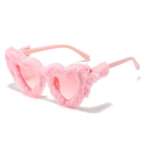 Wisafory Party sonnenbrillen Plüsch Katzenaugen Hippie Partybrille Modische Herzförmige Brille für Herren Damen Kleid Accessoires Foto Requisiten Geburtstagsfeier Karneval Rosa+Pink von Wisafory
