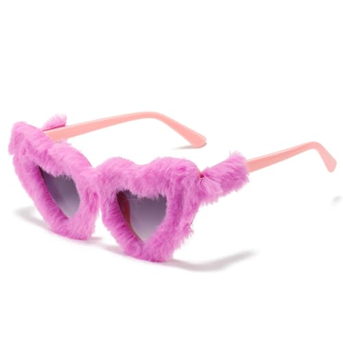 Wisafory Party sonnenbrillen Plüsch Katzenaugen Hippie Partybrille Modische Herzförmige Brille für Herren Damen Kleid Accessoires Foto Requisiten Geburtstagsfeier Karneval Rosa + Lila von Wisafory
