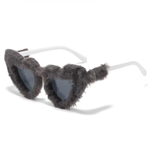 Wisafory Party sonnenbrillen Plüsch Katzenaugen Hippie Partybrille Modische Herzförmige Brille für Herren Damen Kleid Accessoires Foto Requisiten Geburtstagsfeier Karneval Weiß+Grau von Wisafory