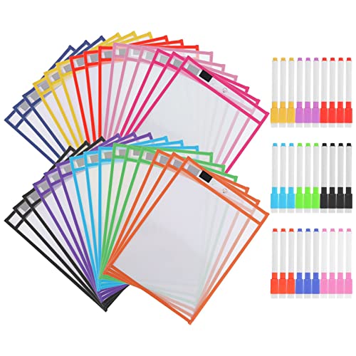 Wisboey 30Dry Erase Pockets Pockets Perfekte Organisation Klassenzimmer Wiederverwendbare Dry Erase Pockets Unterrichtsmaterial von Wisboey