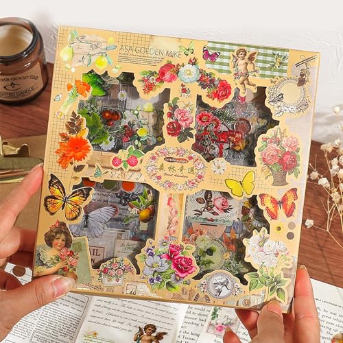 510 Stück Scrapbooking Sticker, PET Dekorative Aufkleber, Vintage Sticker Transparent Rahmen und Pflanzen Journal Sticker, Mini Größe Pilze, Beeren, Pflanzen, für DIY Fotoalben, Laptops von Wisebom