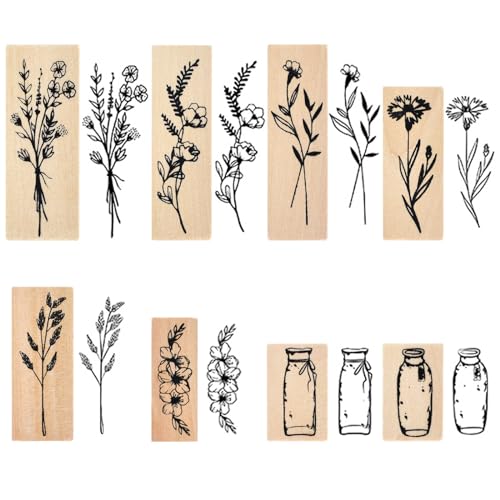 8 Stück Pflanze Mustern Stempel, Vintage Holzstempel zum Basteln, Stempel Holz mit Natürliche Pflanzen Mustern, Natürliche Blumen Holz Stempel zum Basteln Geschenkanhänger, DIY Fotoalben, Sammelalben von Wisebom