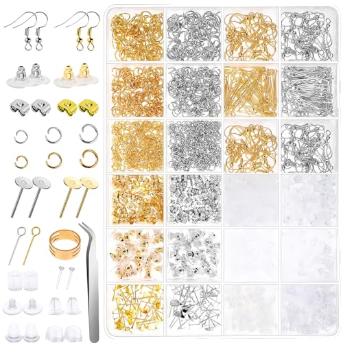 Ohrring Reparatur Set 2290 Stück Schmuckherstellung Set Ohrring Machen Kit Schmuck Basteln Zubehör mit Ohrhaken Sprung Ringe Ohrstopper Ohrstecker Schmuck Creation Kit für die Schmuckherstellung von Wisebom