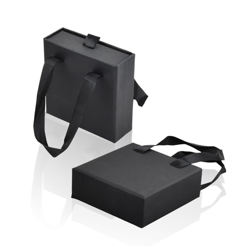 Schmuck Geschenkbox 2Pcs, 9x9x3,2cm Schmuck Box Karton, Kleine Schmuckschatulle Schmuck Organizers Ausziehbare Quadratische Aufbewahrungsbox für Halskette, Ohrringe, Ring, Schmuckaufbewahrung(Schwarz) von Wisebom