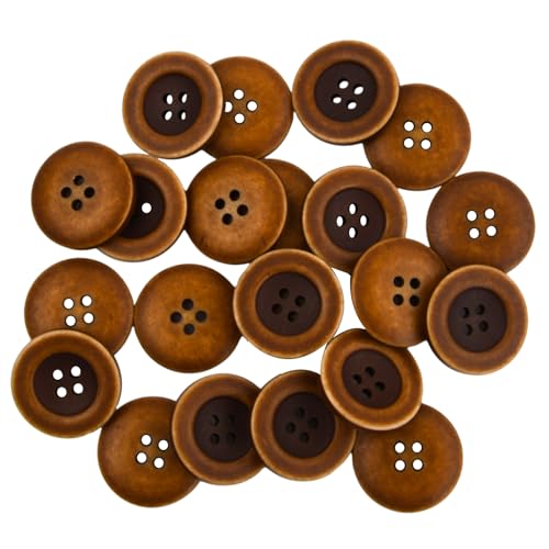Wisebom 20 Stück Knöpfe Harz Buttons, 25mm Schwarz Knopf 4 Löcher Knöpfen zum Basteln Rund Hemdknöpfe für Kleider Nähen DIY Handwerk und Deko (Braun) von Wisebom