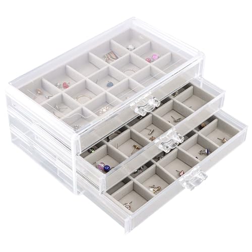 Wisebom Schmuckkästchen aus Acryl, Schmuckschatulle Mädchen Ohrringe Aufbewahrung, Schubladen Ohrring Aufbewahrungs Schmuck Organizer für ohrringe Ring, Jewellery Organizer von Wisebom