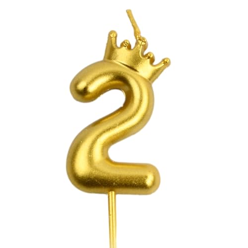 Wisebom Zahlen Geburtstagskerzen, 1Pcs Gold Nummer Geburtstagskerze mit Glitzer, 3D Kuchen Zahl Kerze Krone, Tortendeko Geburtstag Kerze für Geburtstagsdeko Jubiläums Party (2) von Wisebom