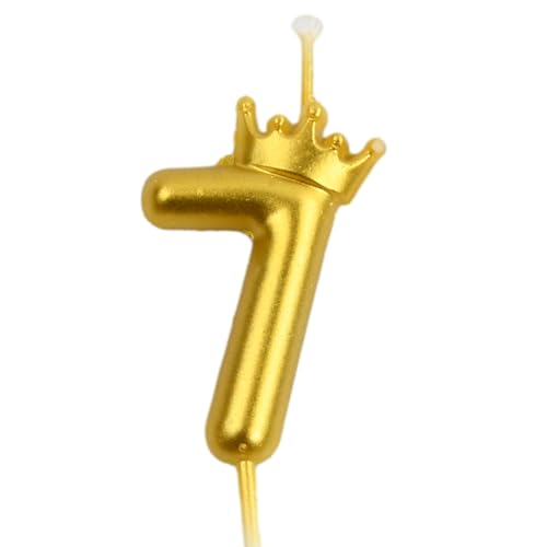 Wisebom Zahlen Geburtstagskerzen, 1Pcs Gold Nummer Geburtstagskerze mit Glitzer, 3D Kuchen Zahl Kerze Krone, Tortendeko Geburtstag Kerze für Geburtstagsdeko Jubiläums Party (7) von Wisebom