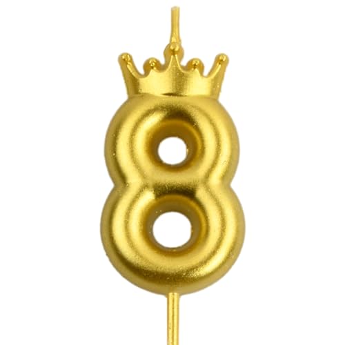 Wisebom Zahlen Geburtstagskerzen, 1Pcs Gold Nummer Geburtstagskerze mit Glitzer, 3D Kuchen Zahl Kerze Krone, Tortendeko Geburtstag Kerze für Geburtstagsdeko Jubiläums Party (8) von Wisebom