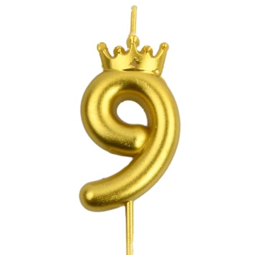 Wisebom Zahlen Geburtstagskerzen, 1Pcs Gold Nummer Geburtstagskerze mit Glitzer, 3D Kuchen Zahl Kerze Krone, Tortendeko Geburtstag Kerze für Geburtstagsdeko Jubiläums Party (9) von Wisebom