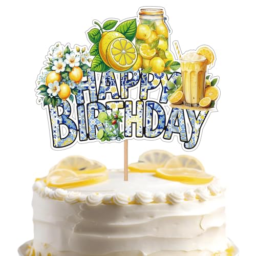 Blaue Fliese, mediterrane und zitronenförmige Geburtstagskuchendekorationen – Zitronenblau, Happy Birthday-Kuchenaufsatz, Limonade-Cupcake-Topper für Zitronen-Themen-Geburtstagsparty Blaue Fliese, mediterrane und zitronenförmige Geburtstagskuchendekorationen – Zitronenblau, Happy Birthday-Kuchenaufsatz, Limonade-Cupcake-Topper für Zitronen-Themen-Geburtstagsparty von WishFirst