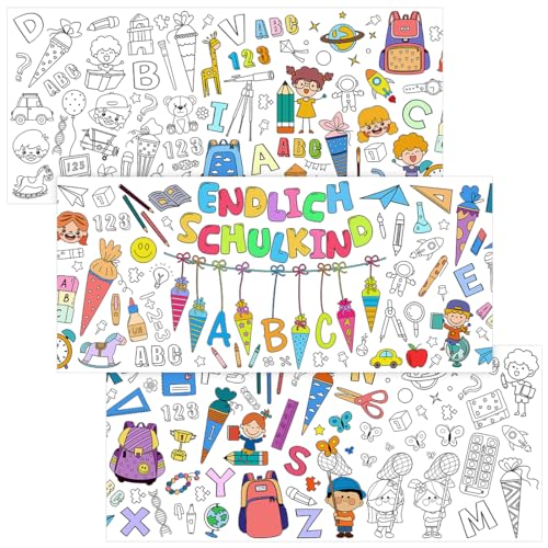 Ausmal Tischdecke Einschulung, 200cm Schulanfang Tischdecke Ausmalen, Endlich Schulkind Schultüte ABC 123 Motiven, Schulanfang Geschenke, Schulanfang Schultüte Füllung für Jungen Mädchen Ausmal Tischdecke Einschulung, 200cm Schulanfang Tischdecke Ausmalen, Endlich Schulkind Schultüte ABC 123 Motiven, Schulanfang Geschenke, Schulanfang Schultüte Füllung für Jungen Mädchen von Wishstar