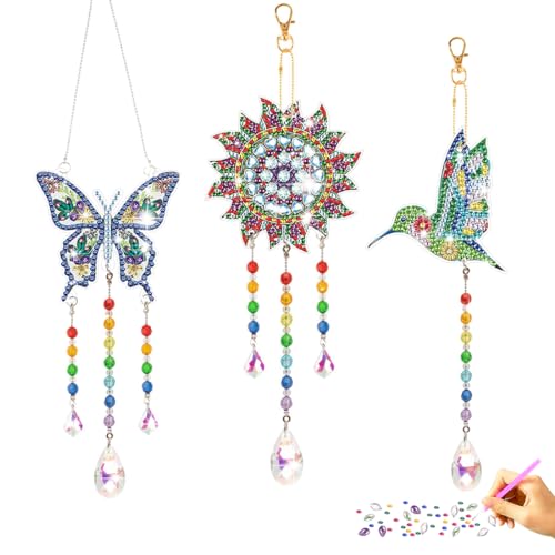 Diamond Painting Sonnenfänger Windspiel Kinder, Diamant Malerei Hängender Ornament Fensterdeko mit Kristall Anhänger, DIY Basteln Erwachsene für Anfänger, Bastelset Kinder Geschenke für Mädchen von Wishstar