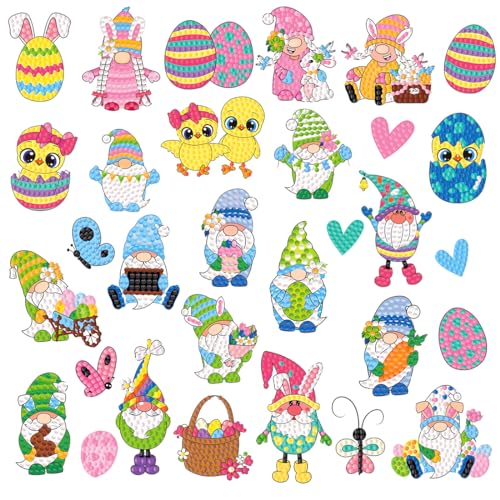 Diamond Painting Sticker Ostern, 30pcs Diamond Painting Aufkleber Kinder, DIY Diamant Malere Hase Osterei, Ostergeschenke kinder, Diamant Malerei Lesezeichen für Kinder Mädchen Junge Anfänger von Wishstar