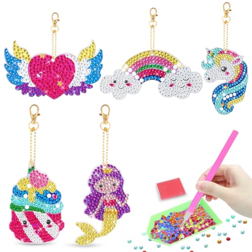 Diamond Painting Kinder Schlüsselanhänger, 5D Diamant Painting Bilder Kinder, Diamant Painting Set Kinder Mädchen, Einhorn Geschenke für Mädchen, Bastelset Selber Machen Geschenke 6 7 8 9 10 Jahre von Wishstar