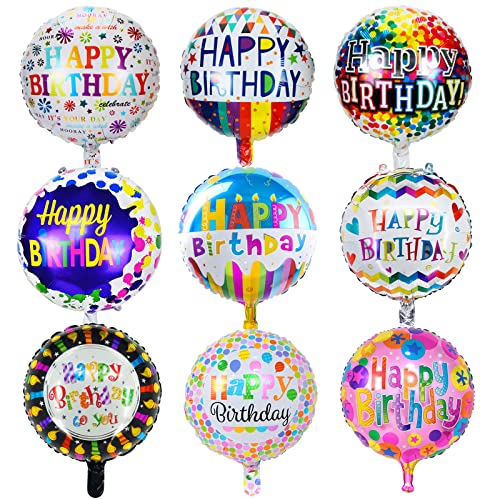 Folienballon Happy Birthday 9 Stücke,Geburtstagsballon mit Buntem Muster,Runde Geburtstags Helium Ballon,Luftballons Geburtstag Geburtstagsfeier Dekoration Für Kinder Junge Mädchen und Erwachsene von Wishstar