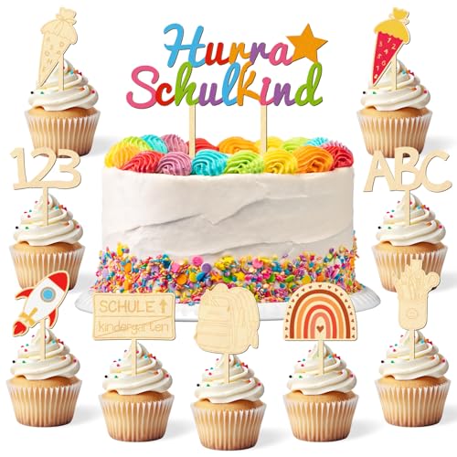 Tortendeko Einschulung, Cake Topper Schulanfang, Holz Schuleinführung Tortendeko, Hurra Schulkind Kuchen Deko, Zuckertüte ABC 123, Schultag Party Deko für Junge Mädchen Tortendeko Einschulung, Cake Topper Schulanfang, Holz Schuleinführung Tortendeko, Hurra Schulkind Kuchen Deko, Zuckertüte ABC 123, Schultag Party Deko für Junge Mädchen von Wishstar