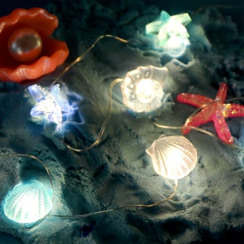 Lichterkette Muscheln, 2m 20 LED Lichterkette Meerestiere batterie, Lichterkette Lnnen sommer, maritime deko, meerestierdekoration, fischernetz deko meer, Fairy Lights für Zelt, bett, Schlafzimmer von Wishstar