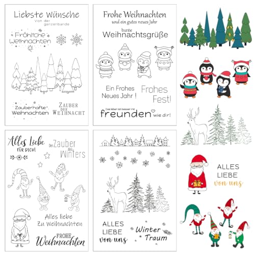 Silikonstempel Weihnachten Deutsch, 4 Blätter Weihnachtsstempel Silikon, Clear Stamp , Stempel Frohe , Stempelset für DIY Scrapbooking Weihnachtskarten Fotoalbum Geschenke von Wishstar