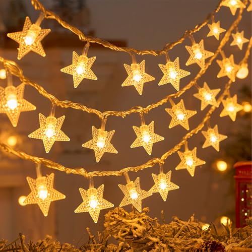 Sterne Lichterketten, 6M 40LED Lichterkette Weihnachten, Weihnachtsdeko Licht Batteriebetriebene, Winterdeko für Weihnachten Valentinstag Hochzeit Geburtstag Party Schlafzimmer Indoor&Outdoor Sterne Lichterketten, 6M 40LED Lichterkette Weihnachten, Weihnachtsdeko Licht Batteriebetriebene, Winterdeko für Weihnachten Valentinstag Hochzeit Geburtstag Party Schlafzimmer Indoor&Outdoor von Wishstar