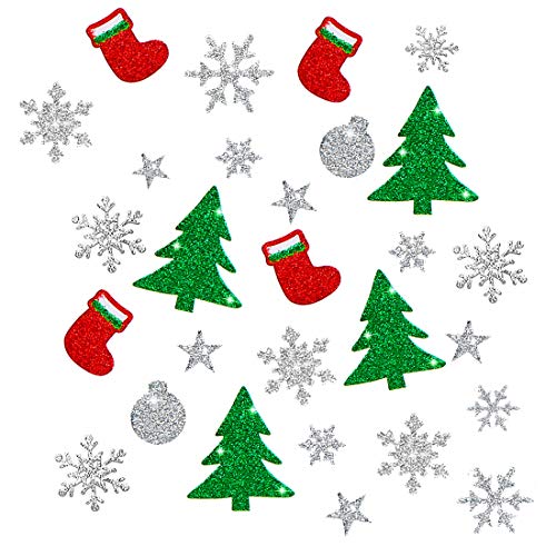 Weihnachts Sticker, 10 PCS Weihnachten Glitzer Stickers, Selbstklebende Weihnachtsdeko Geschenk Aufkleber, Weinachten Tannenbaum Stiefel Schneeflocke Stern Weinachtskugeln von Wishstar