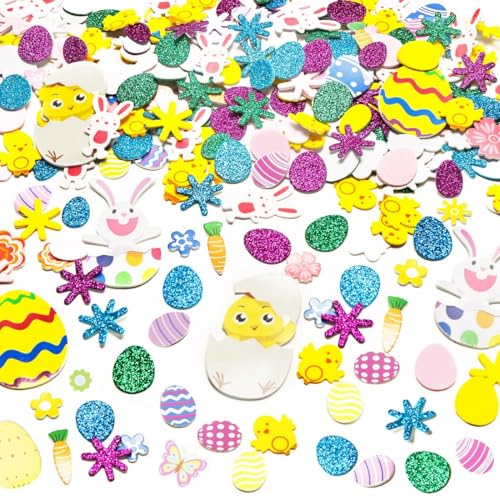 Wishstar 300pcs Moosgummi Aufkleber Ostern, Glitter Schaumstoff Sticker Kinder, Ostern Basteln Set, Moosgummi Bastelset Kinder, Basteln Mädchen für Kunsthandwerk Sammelalben DIY Ostern Dekoration von Wishstar