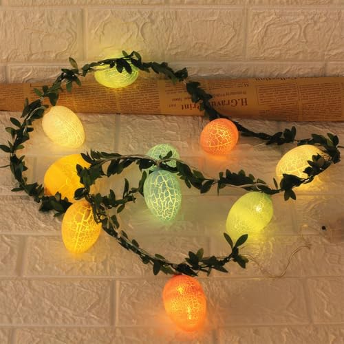 Wishstar Ostern Lichterkette 150cm, 10 Led Lichterkette Ostereier, Ostereier Led Osterbeleuchtung mit Laub, Osterdekoration Lichterkette, Osterbeleuchtung, Osterdeko Innen von Wishstar