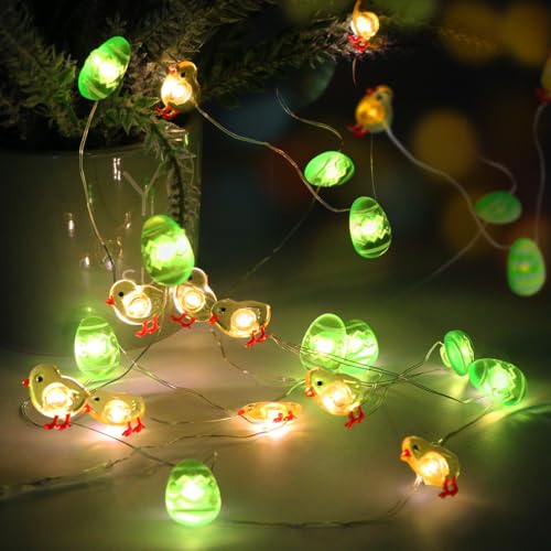 Wishstar Osterküken Lichterkette 220cm, Küken und gefärbte Eier Led Osterbeleuchtung, Osterdekoration Lichterkette, Led Osterbeleuchtung, Lichterkette Ostern, Osterdeko Innen von Wishstar