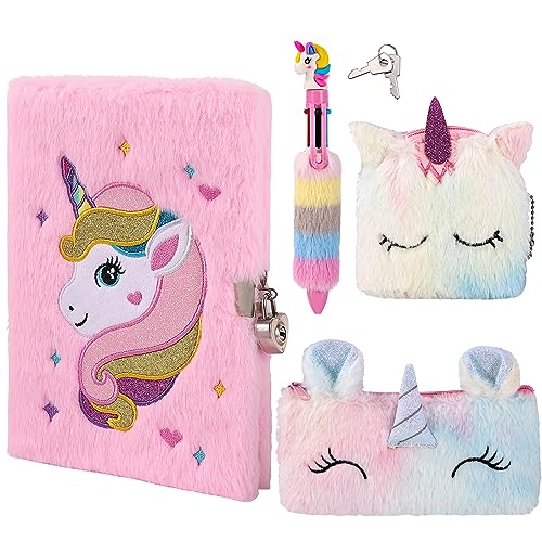 Wisplye Plüsch Einhorn Notizbuch Set für Kinder, A5 Notizblöcke für Mädchen Private Tagebücher mit Schlöss und Schlüssel, Schule Reise Notizblock mit Mehrfarbigem Stift, Federmäppchen Geldbörse Wisplye Plüsch Einhorn Notizbuch Set für Kinder, A5 Notizblöcke für Mädchen Private Tagebücher mit Schlöss und Schlüssel, Schule Reise Notizblock mit Mehrfarbigem Stift, Federmäppchen Geldbörse von Wisplye