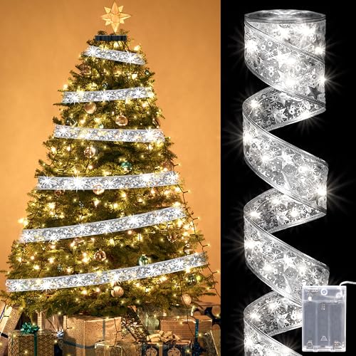Wisplye Glänzende Band Lichterkette, 5m 50 LED Weihnachtsband Lichter, Schleife Weihnachtsbaum Bandlichter für Weihnachtsbaumschmuck, Indoor Outdoor, Party, Dekoration Wisplye Glänzende Band Lichterkette, 5m 50 LED Weihnachtsband Lichter, Schleife Weihnachtsbaum Bandlichter für Weihnachtsbaumschmuck, Indoor Outdoor, Party, Dekoration von Wisplye